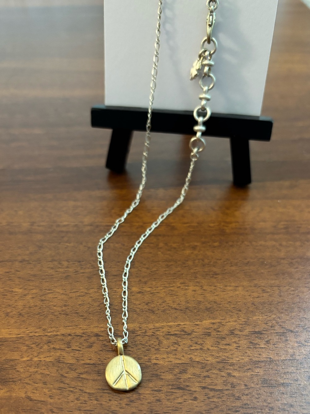 Lucky ☘️ Brand Peace Sign Goldtone Necklace with Silvertone 18” Chain